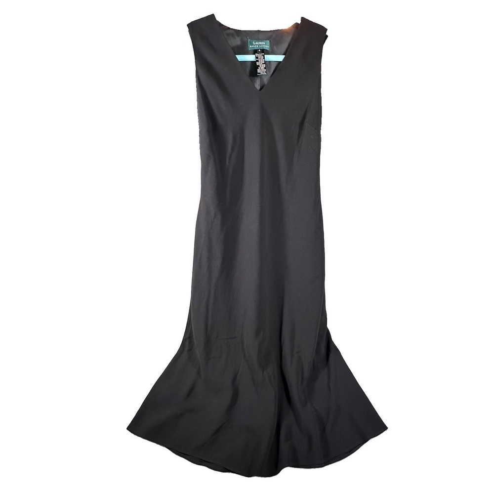 Lauren Ralph Lauren Sheath Dress Sz 4 Black V-Neck Sleeveless Timeless Classic